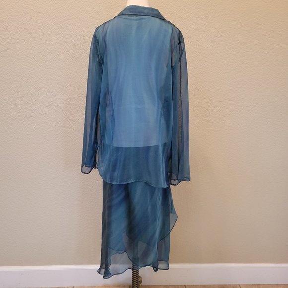 3 Pcs Skirt Tank and Blouse Set Translucent Blue - Picture 5 of 9